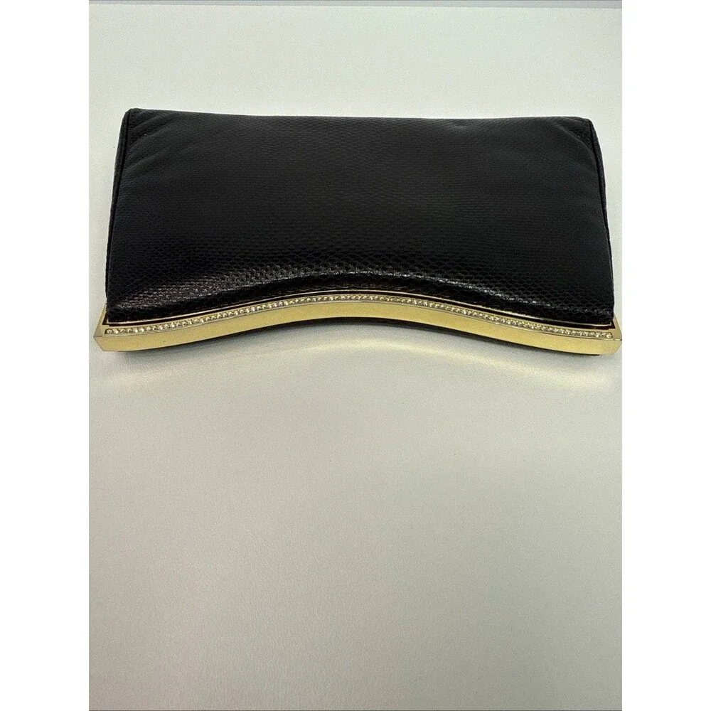 Judith Leiber Black Lizard Snakeskin Leather Rhinestone Clutch Bag Comb Vintage - Picture 4 of 16